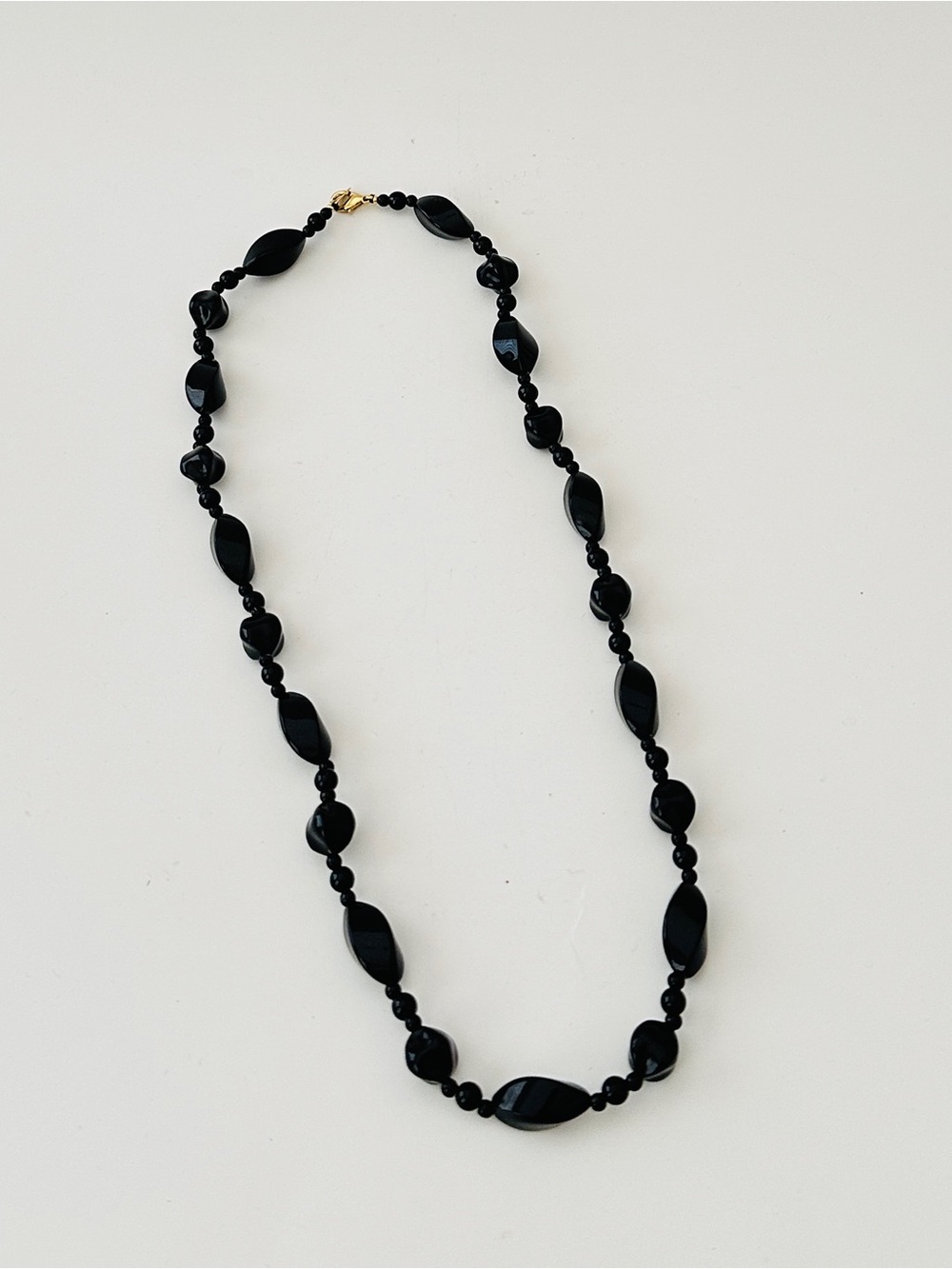 Vintage Black Beaded Statement Oval & Round Bead Necklace